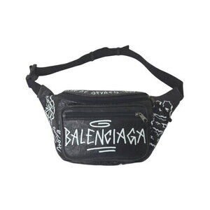 BALENCIAGA Explorer Graffiti Body Belt Crossbody Bag Black Leather Gray